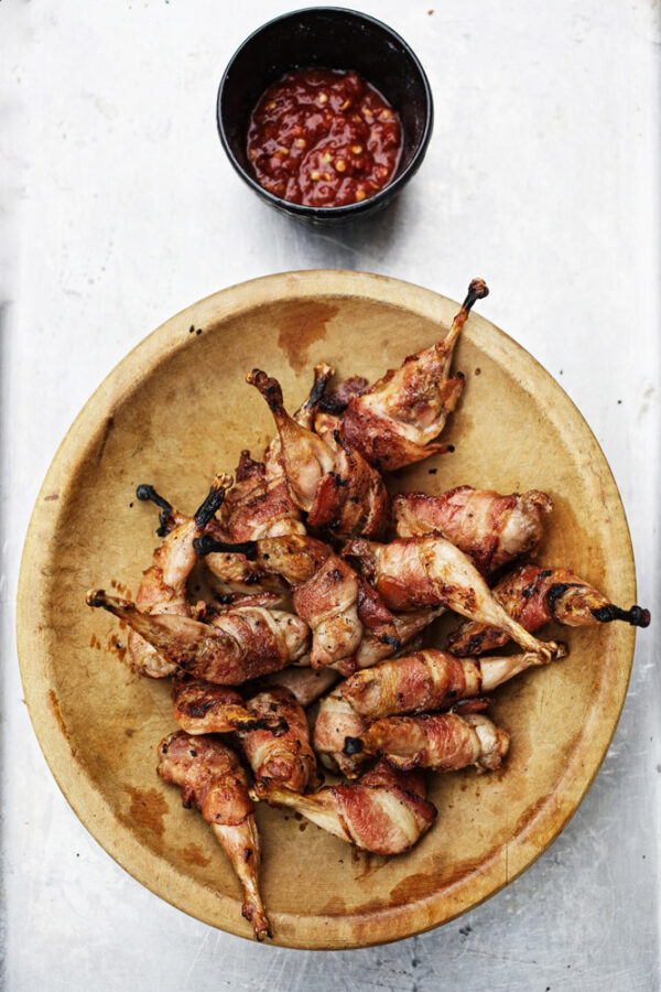 Bacon-wrapped Quail Leg & Thigh